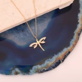 925 Ayar Altın Kaplama Zarif Taşlı Yusufçuk Gümüş Kolye - CNS00406 thumbnail 4