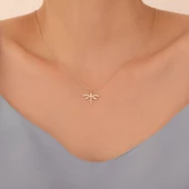 925 Ayar Altın Kaplama Zarif Taşlı Yusufçuk Gümüş Kolye - CNS00406 thumbnail 3