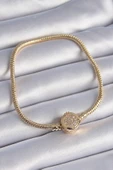 316L Çelik Zincir Gold Renk Zirkon Taşlı Charm Model Kadın Bileklik - TJ-BB6423 - 1