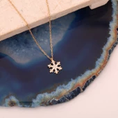 925 Ayar Mikron Altın Kaplama Minimal Taşlı Kar Tanesi Gümüş Kolye - CNS00407 thumbnail 4