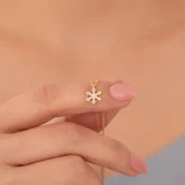 925 Ayar Mikron Altın Kaplama Minimal Taşlı Kar Tanesi Gümüş Kolye - CNS00407 thumbnail 1