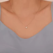 925 Ayar Mikron Altın Kaplama Minimal Taşlı Kar Tanesi Gümüş Kolye - CNS00407 thumbnail 3