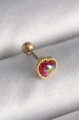 316L Çelik Gold Renk Kırmızı Mineli Kalp Tragus Piercing - TJ-PR1266 - 1