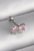 316L Çelik Gümüş Renk Pembe Zirkon Taşlı Fiyonk Tragus Piercing - TJ-PR1251 - 1