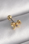 316L Çelik Gold Renk Zirkon Taşlı Kurdele Tragus Piercing - TJ-PR1264 - 1