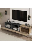 LİFEDECO TV ÜNİTESİ 180 CM ANTRASİT/MEŞE METAL AYAKLI LD-4000-GMA - 3