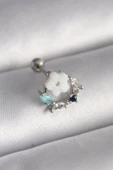 316L Çelik Gümüş Renk Zirkon Taş Detay Beyaz Çiçek Model Tragus Piercing - TJ-PR1359 - 1