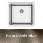 Asil AS 358 40.45 Radus Tezgah Altı Keten Doku 304 Paslanmaz Çelik Eviye - 1