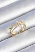 Pirinç Gold Renk Zirkon Taşlı Kelebek Model Kadın Yüzük - TJ-BYK3466 - 1