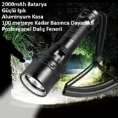 Valkyrie Şarjlı Profesyonel Su Altı Dalış Feneri Yüksek Aydınlatma Su Geçirmez Aluminyum Kasa 2000mAh Kutulu - 5