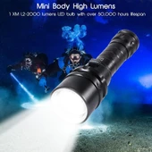 Valkyrie Şarjlı Profesyonel Su Altı Dalış Feneri Yüksek Aydınlatma Su Geçirmez Aluminyum Kasa 2000mAh Kutulu - 3