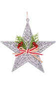Yılbaşı Süsü Yılbaşı Dekorlu Yıldız Fiyonklu Berryli Gümüş 28x29 Cm thumbnail 1