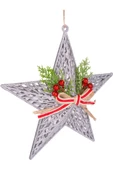 Yılbaşı Süsü Yılbaşı Dekorlu Yıldız Fiyonklu Berryli Gümüş 28x29 Cm thumbnail 3