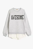 Koton Kız Çocuk Sweatshirt Baskılı Bisiklet Yaka Gömlek Etek Ucu Detaylı Şardonlu - 4