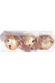 Yılbaşı Ağaç Süsü Çıngıraklı Yılbaşı Topu 3lü Set Simli Berry Süslü Gold 8cm thumbnail 2