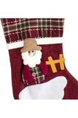 Yılbaşı Süsü Ekose Desenli Çorap Noel Baba Figürlü Koyu Kırmızı 21x34 Cm thumbnail 2