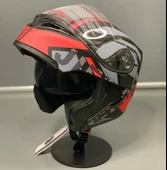 KC 902 Full Face Çene Açılır Güneş Vizörlü Motosiklet Kaskı L Beden Siyah Kırmızı Gri thumbnail 9