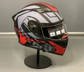 KC 902 Full Face Çene Açılır Güneş Vizörlü Motosiklet Kaskı L Beden Siyah Kırmızı Gri thumbnail 6