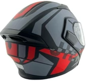 KC 902 Full Face Çene Açılır Güneş Vizörlü Motosiklet Kaskı L Beden Siyah Kırmızı Gri thumbnail 11