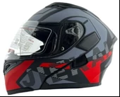 KC 902 Full Face Çene Açılır Güneş Vizörlü Motosiklet Kaskı L Beden Siyah Kırmızı Gri thumbnail 10