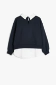 Koton Kız Çocuk Gömlek Yaka Sweatshirt Çift Kumaş Detaylı - 1