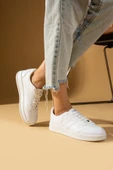 Pembe Potin Şerit Detaylı Bağcıklı Rahat Taban Kadın Sneakers 001-1004-24 - 3