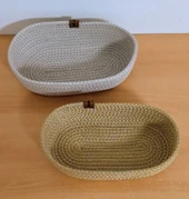 2'li EV BANYO OVAL HASIR SEPET KREM & GOLD JÜT KORDON İP ÖRME DİKİŞ ÇOK AMAÇLI HAVLU DÜZENLEYİCİ ORGANİZER - 3