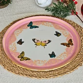 Glore Butterfly Effect Altın Yaldızlı Cam Tepsi (Pembe) - 2