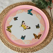 Glore Butterfly Effect Altın Yaldızlı Cam Tepsi (Pembe) - 1
