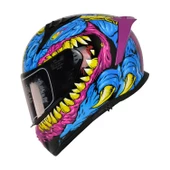 MTS M-201 GONGJU PEMBE-MAVİ GÜNEŞ VİZÖRLÜ KASK (SİYAH CAMLI) - 1