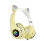 P33m Kart Girişli FM Radyolu  Led Işıklı Kablosuz ve Kablolu Bluetooth Kedi Kulaklık 5.0V - 1