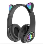 P33m Kart Girişli FM Radyolu  Led Işıklı Kablosuz ve Kablolu Bluetooth Kedi Kulaklık 5.0V - 2