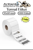 30x60 mm Barkod Etiketi Yapışkanlı 6 Adet Rulo Etiket Termal Barkot Terazi Etiketi 1000 li Barkod Yazıcılarına Uyumludur - 1