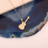 925 Ayar Altın Mikron Kaplama Gitar Tasarım Gümüş Kolye - CN00398 thumbnail 5