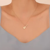 925 Ayar Altın Mikron Kaplama Gitar Tasarım Gümüş Kolye - CN00398 thumbnail 4