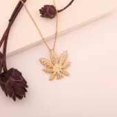 925 Ayar Altın Mikron Kaplama Gümüş Yaprak Kolye - CN00392 thumbnail 5