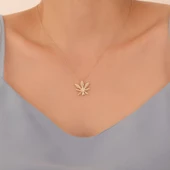 925 Ayar Altın Mikron Kaplama Gümüş Yaprak Kolye - CN00392 thumbnail 3