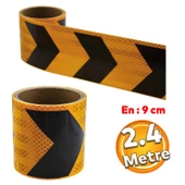 Yapışkanlı Sarı Siyah İşaretli Yönlendirme Reflektörlü Reflektif Şerit Bant 9 cm İkaz Bandı 2.4 Mt - 1