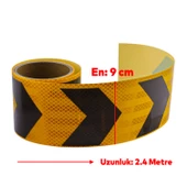 Yapışkanlı Sarı Siyah İşaretli Yönlendirme Reflektörlü Reflektif Şerit Bant 9 cm İkaz Bandı 2.4 Mt - 2