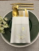 Gold Yaldızlı Ramadan Kareem Yeni Ay Desenli 12 li Beyaz Renkli Kağıt Cepli Peçete - 1