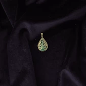 Çınar Damlası Pirinç Çini Taşlı Çelik Zincir Kolye thumbnail 4