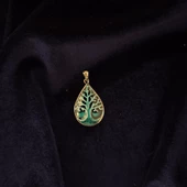 Çınar Damlası Pirinç Çini Taşlı Çelik Zincir Kolye thumbnail 2