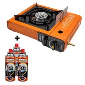 Taşınabilir Portatif Kamp Ocağı Tek Gözlü Turuncu Renk 3 Adet Kartuşlu Set Gezi Piknik Ocak thumbnail 6