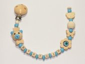 İsimli Emzik Zinciri / Emzik Askısı / En Güzel Bebek Hediyesi Nazar Boncuklu Mavi & Ahşap - 1