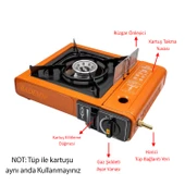 Taşınabilir Portatif Kamp Ocağı Tek Gözlü Turuncu Renk 3 Adet Kartuşlu Set Gezi Piknik Ocak thumbnail 2