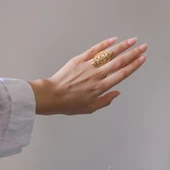 Çelik Yüzük Kadın Altın Kaplama Hint Model YZK-471 thumbnail 2