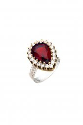 Kırmızı Lal Yakut Taşlı Hürrem Sultan Damla Otantik Gümüş Üçlü Kadın Seti Ayarlanabilir Yüzük - 2