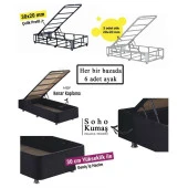 Niron Ela Baza -200x200 cm Çift Kişilik Sandıklı Siyah Kumaş Baza Silinebilir Soho Kumaş thumbnail 3