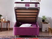 Niron Purple Baza ve Başlık Seti - 90x190 cm Tek Kişilik Sandıklı Mor Kumaş Baza ve Başlığı - 2
