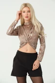 Asimetrik Crop Bluz Metalik - 2